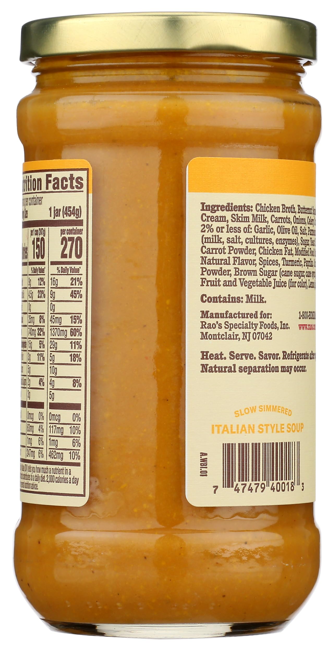 Rao's Homemade Butternut Squash Soup, 16oz, Traditional Italian Heat and Serve Soup
