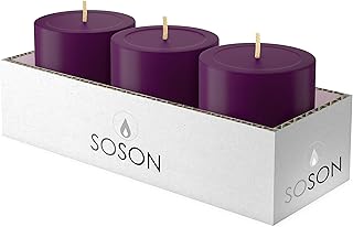 Simply Soson 3x3 Pillar Candles Eggplant Purple Unscented Candles Long Burn Pillar Candles Pillar Candles for Home Cotton Wick Scent Free Paraffin Wax. Slow Burning 3 Pack