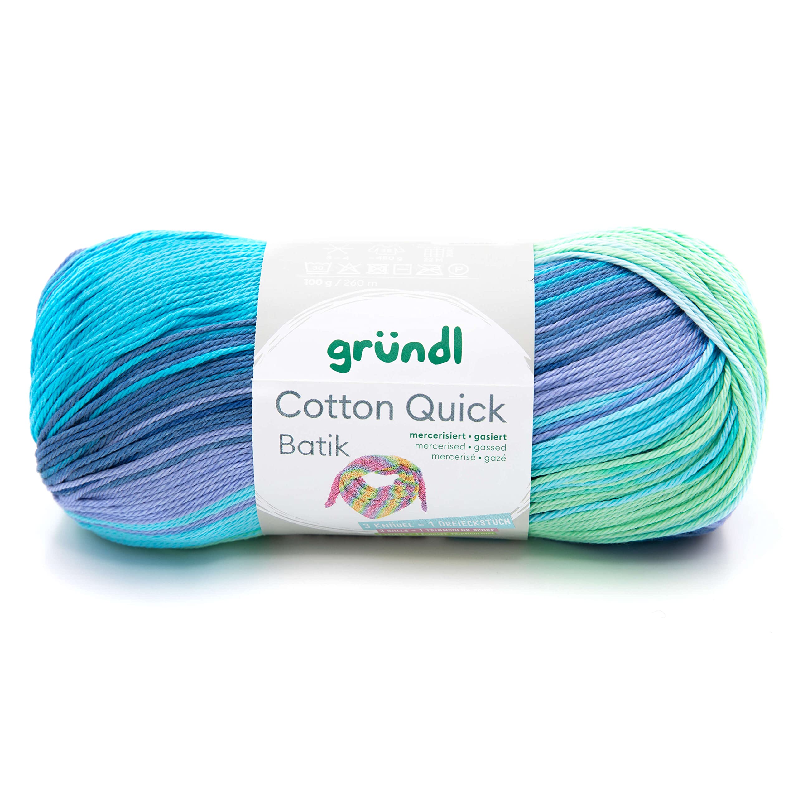 Gründl Yarn, Cotton, Light Blue-Purple-Apple Green, ca. 260 m