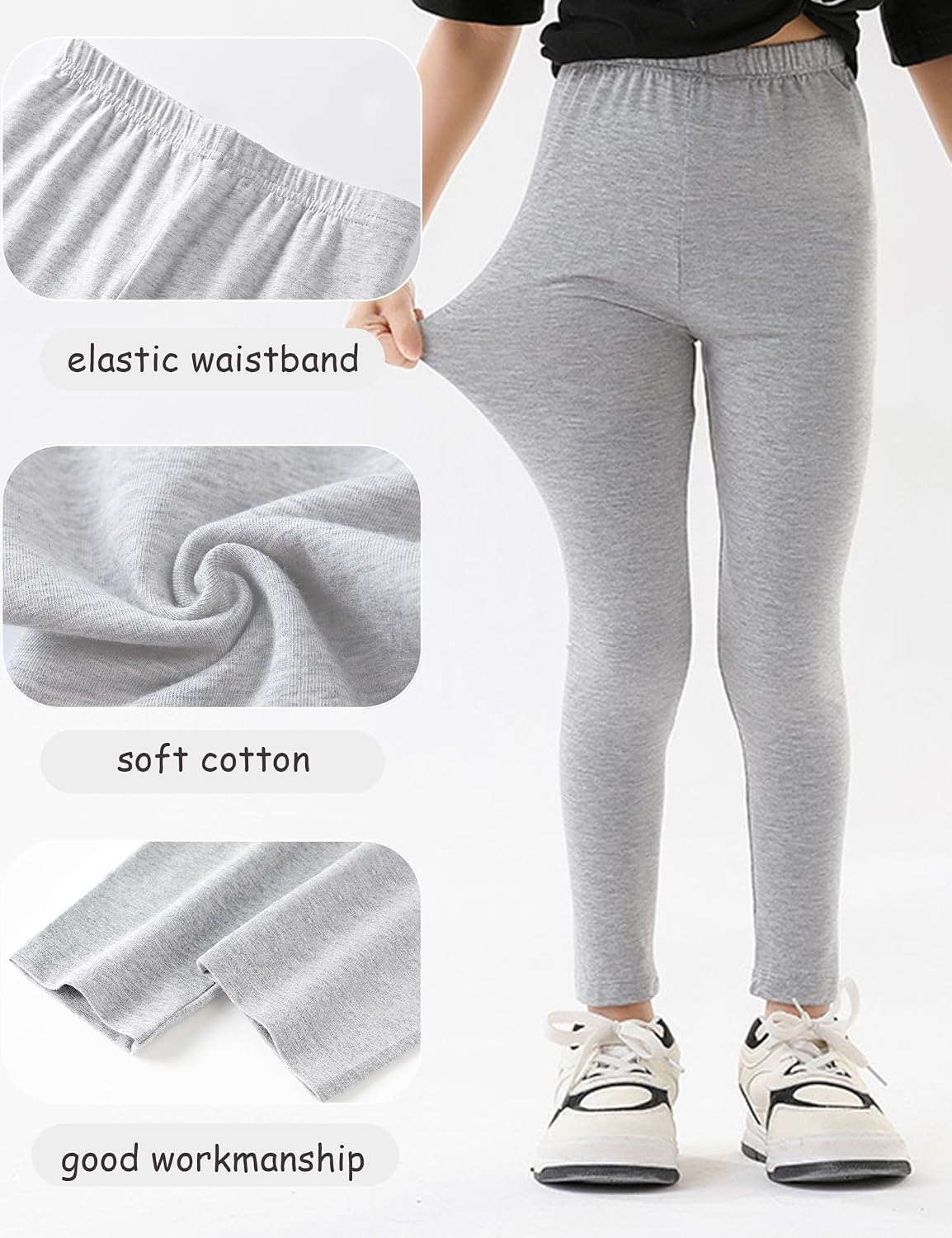 Kiench Pack of 7 Girls Leggings Cotton Full Length Tights Pants for School Sports Dance