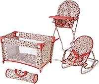 Floral 3-in-1 Baby Doll Accessories Set: Crib, High Chair & Bouncer for 18" Dolls - The New York Doll Collection Toys for Girls 3-10