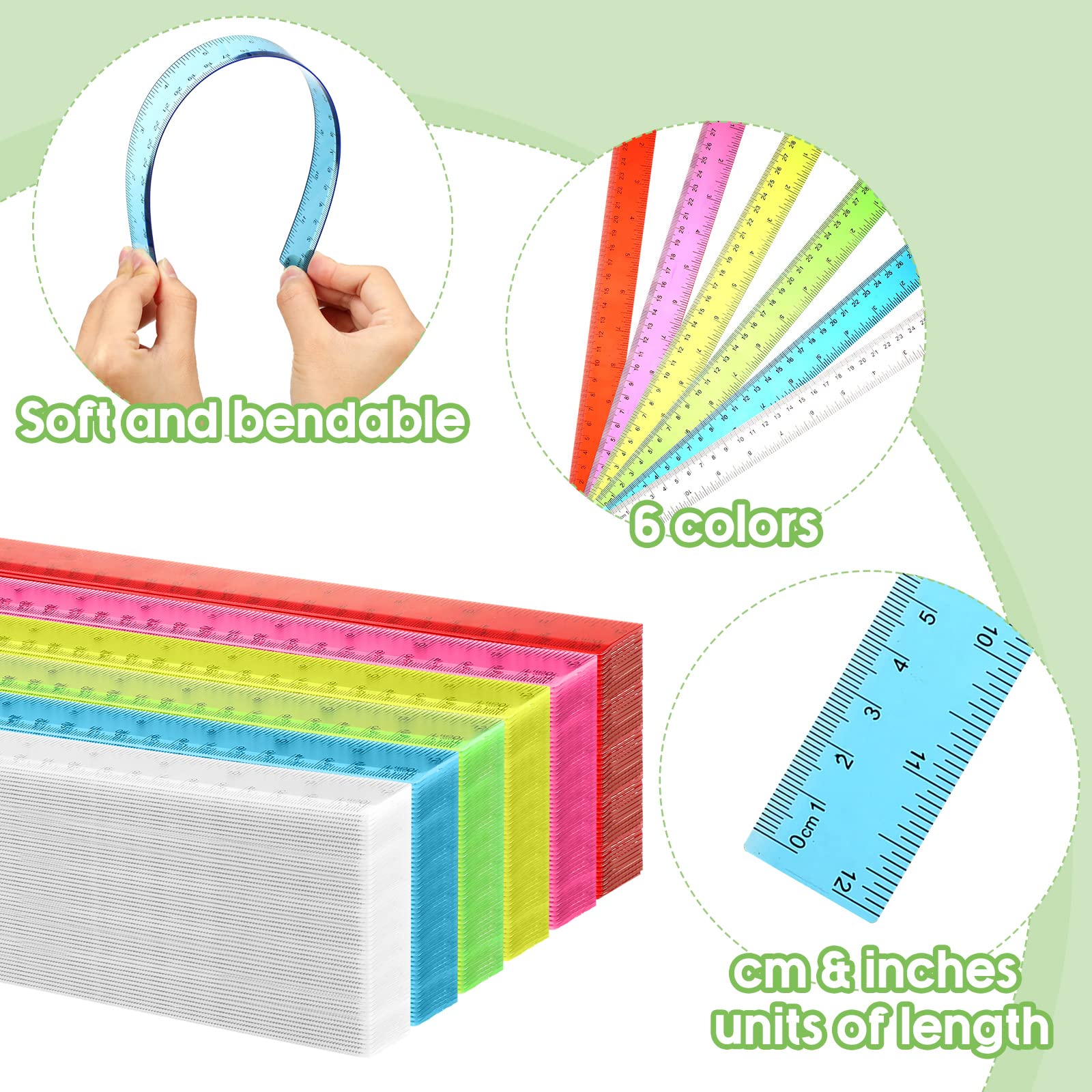 24 Pcs Plastic Rulers,6 Inch Clear Straight Ruler Colored Safety Ruler 0-15cm Ki