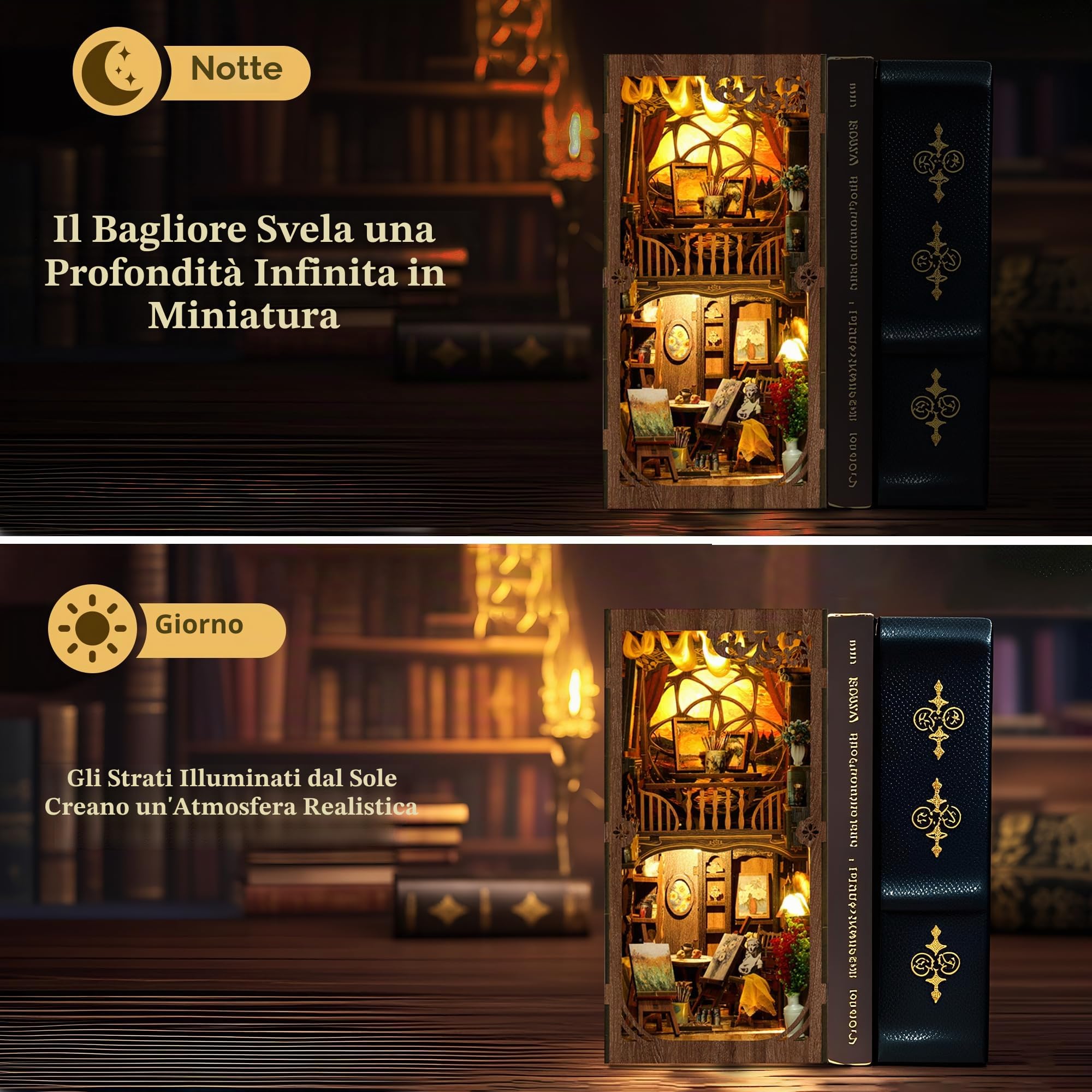 CRIOLPO Kit Book Nook DIY per Adulti - Casa in Miniatura con Luci LED da Montare, Modellismo 3D Creativo per Decorare Librerie - Regalo Originale per Appassionati di Fai da Te