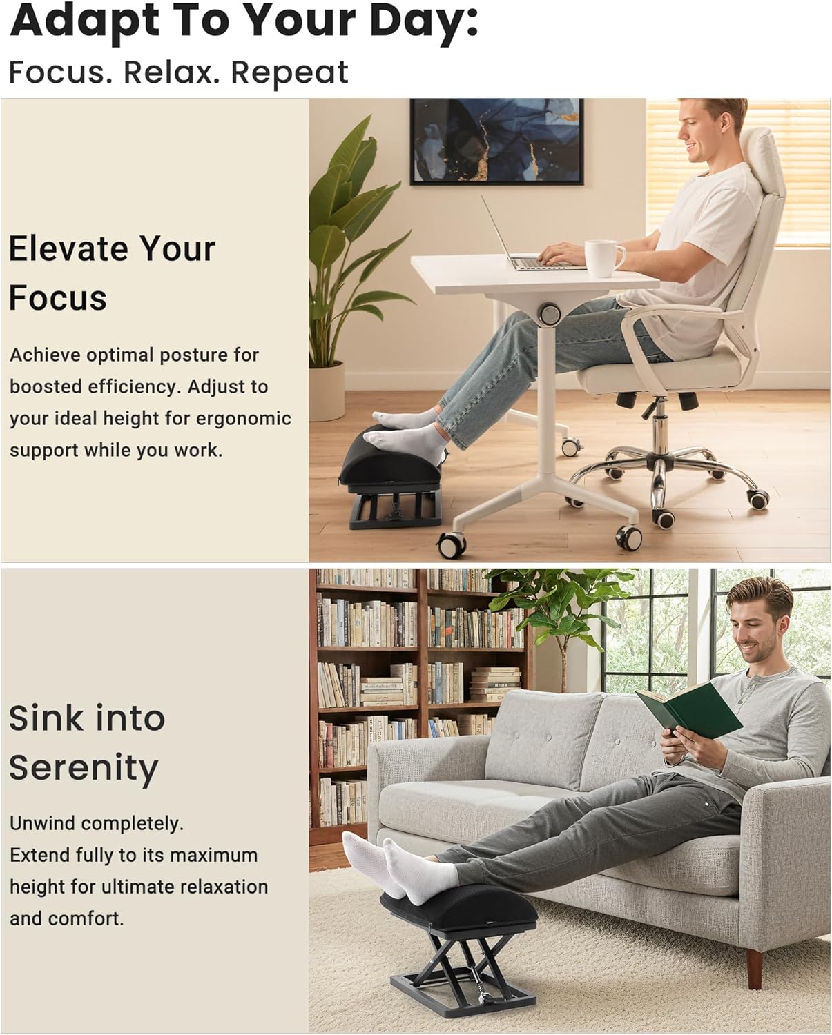 Truly Infinite Height Adjustable Footrest｜No Bending Needed—Foot Step-to-Adjust｜2.7"-13.1" Height｜Washable｜Foot Rest Stool for Under Desk at Work, Office/Home/Gaming/Study Desk Essentials