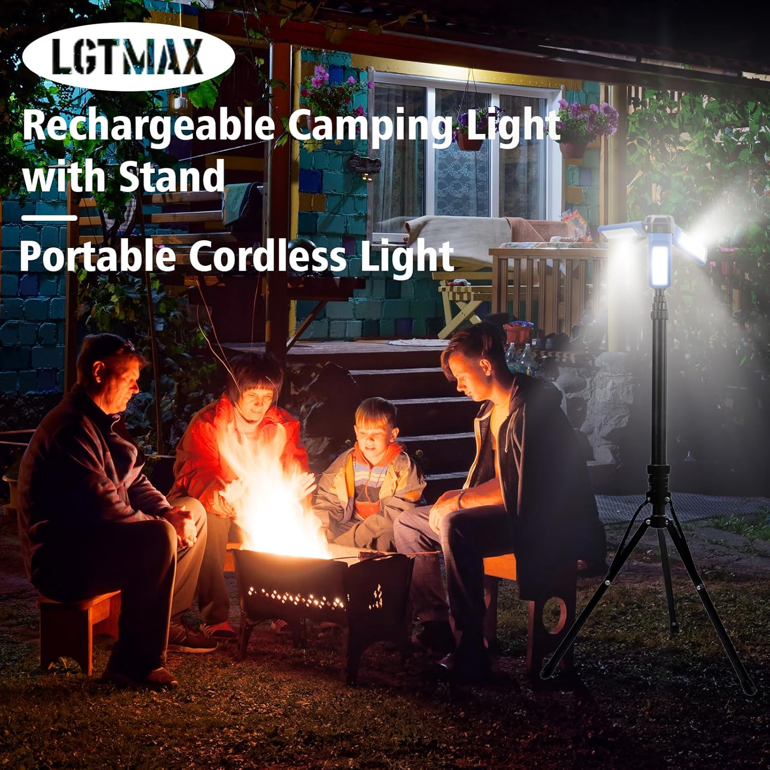 Camping Light Stand with Telescoping Pole - Rechargeable Solar Tent Lamp, Portable Cordless Camping Tent Light with 3 LED Heads, 5 Modes, 82" Tripod