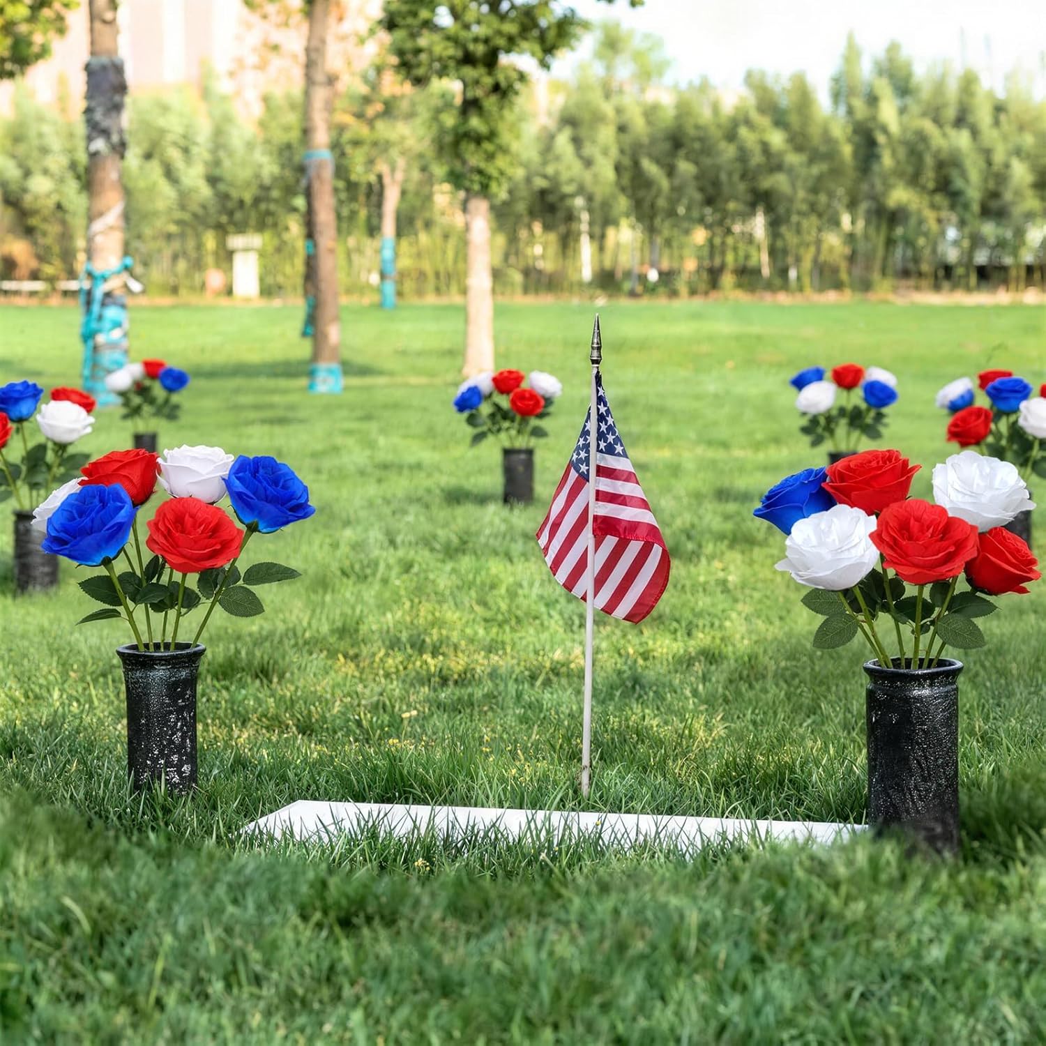 100 Pcs Roses Red White and Blue Flowers Patriotic Centerpieces for Tables, 4th of July Patriotic Decorations for Memorial Day Party Table Centerpieces Home Decor