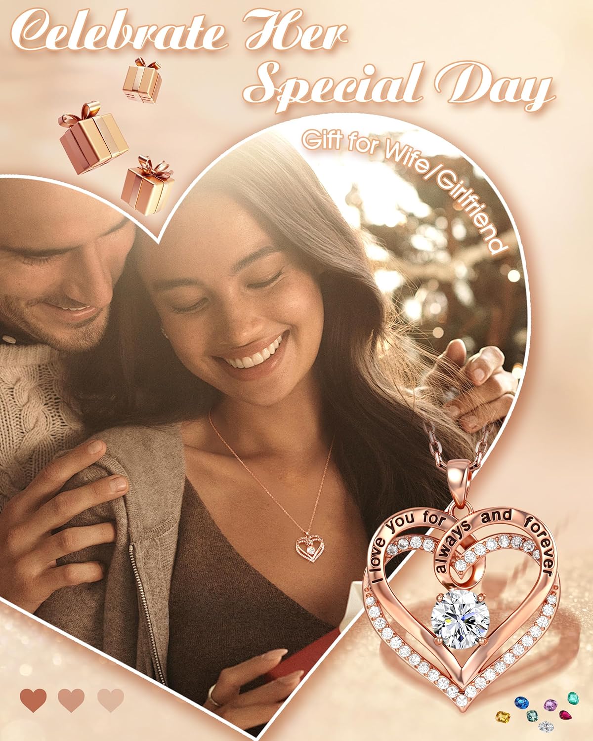 S925 Sterling Silver I Love You Necklace Anniversary Birthday Gift for Women Rose Gold Forever Love Heart Pendant for Her Anniversary Valentines Christmas Gift for Wife Girlfriend Mom Daughter - Image 7