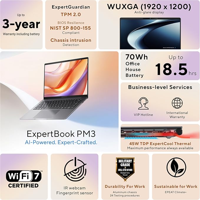 ASUS ExpertBook PM3 14" Portátil, AMD Ryzen AI7, 32GB RAM, 1TB SSD miniatura 2