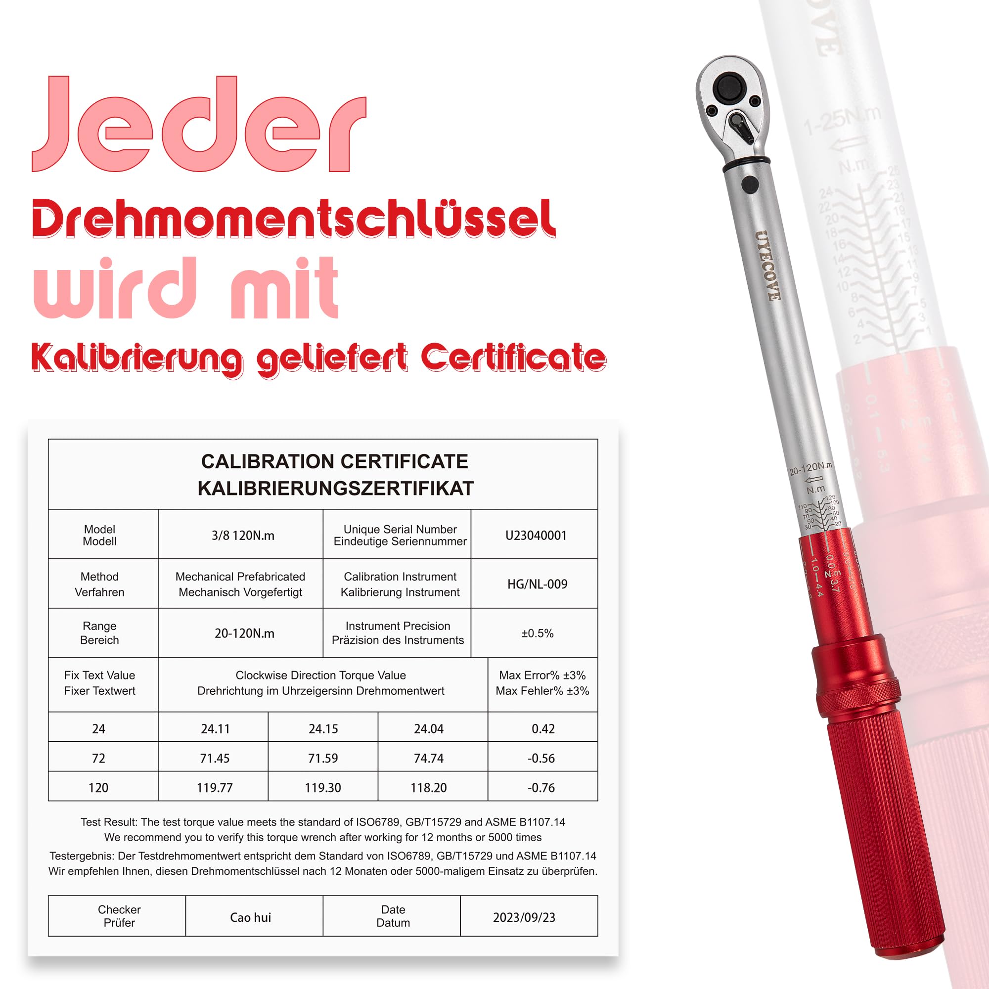 Clé Dynamométrique 1/2" 1/4" 3/8", clés dynamométriques 40-220 Nm, 5-25 Nm, 20-120 Nm, clé dynamométrique velo Lot de 3,précision d'erreur ±3% pour moto, voiture, camion