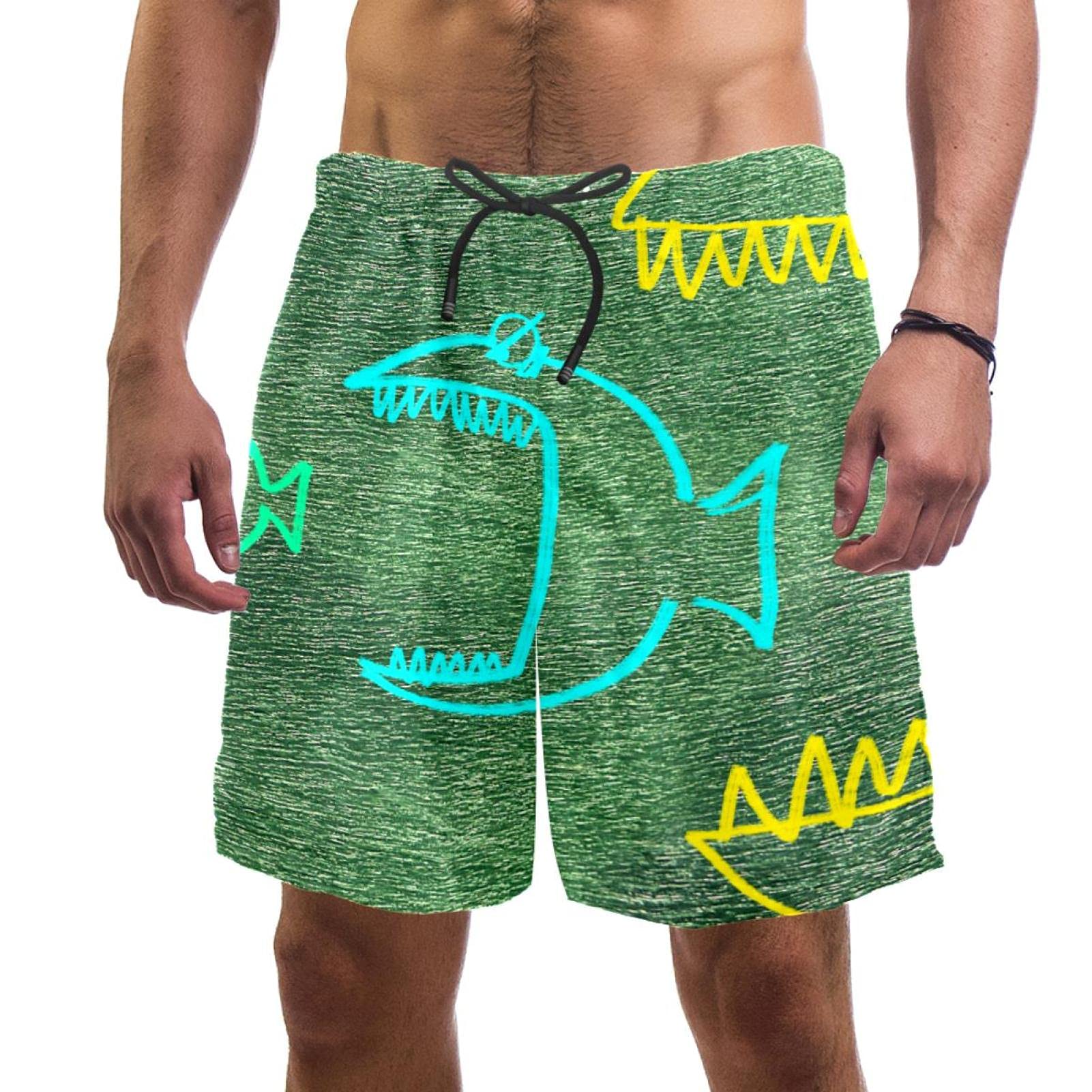 Short de bain pour homme Vert S Fish Big avec doublure en maille