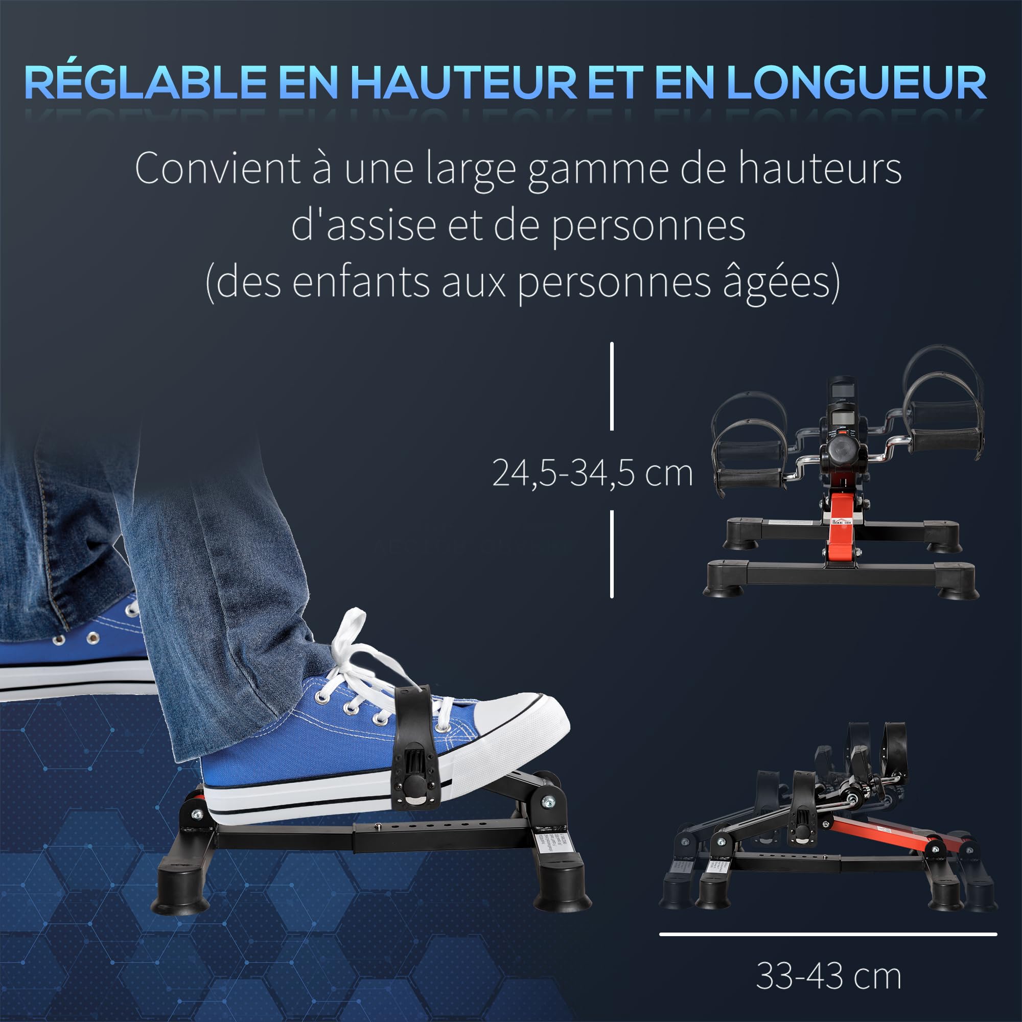 HOMCOM Pédalier d'appartement mini vélo d'appartement résistance ajustable écran LCD hauteur et largeur ajustables bras jambes entraîner en acier noir