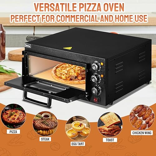 Miniatura 6 de Winado Horno eléctrico de pizza de encimera, horno de pizza comercial de acero inoxidable 2000 W con ventana visible, piedra para pizza para el