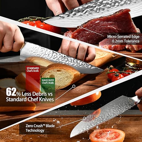 Miniatura 8 de Cuchillo de chef forjado alemán de acero 7CR13 de 8 pulgadas, mango de madera de Pakka negra con triple remache con proceso de forja extra, regalos