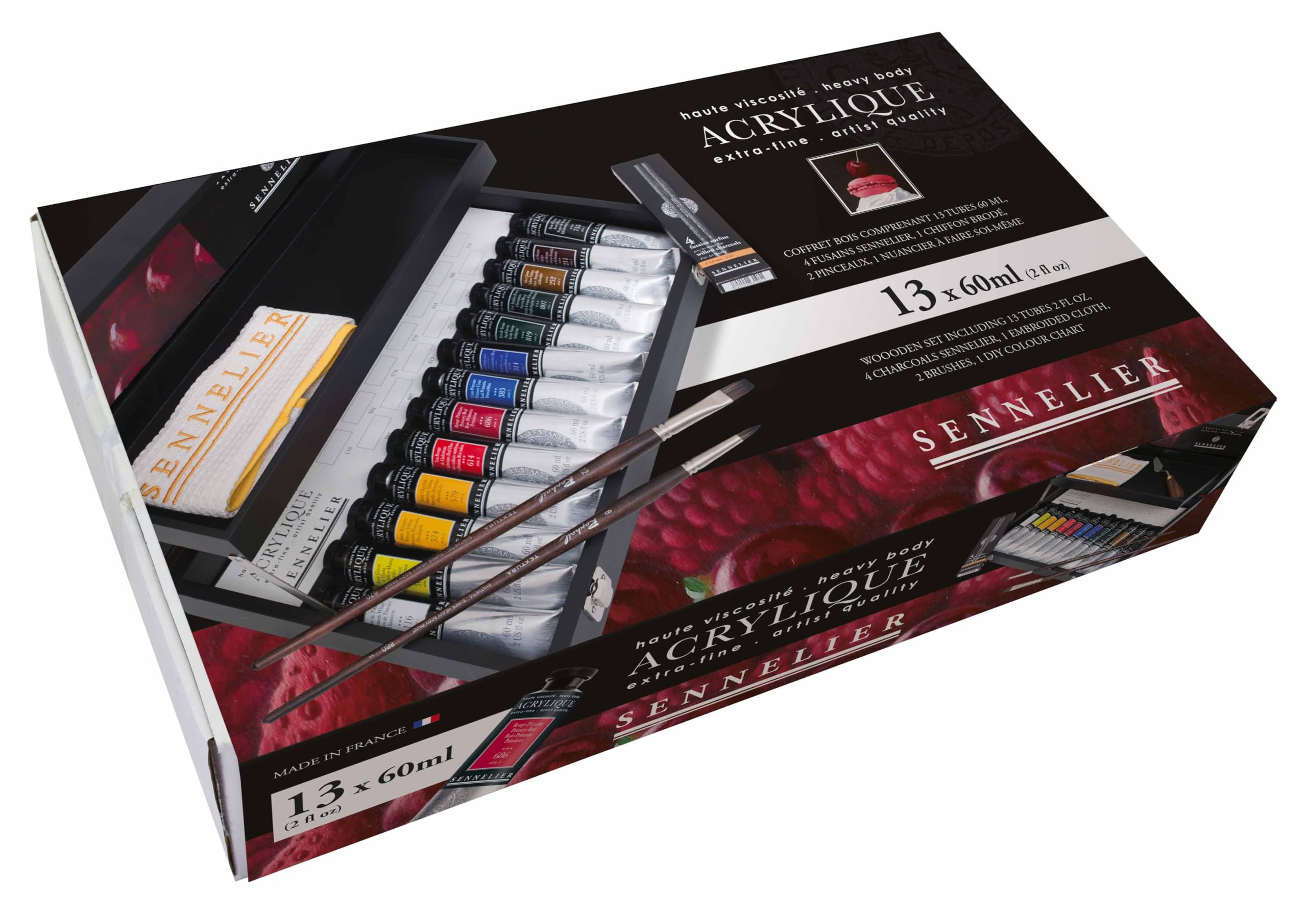 Sennelier Kit de peinture acrylique, peinture acrylique extrafine dans un coffret en bois