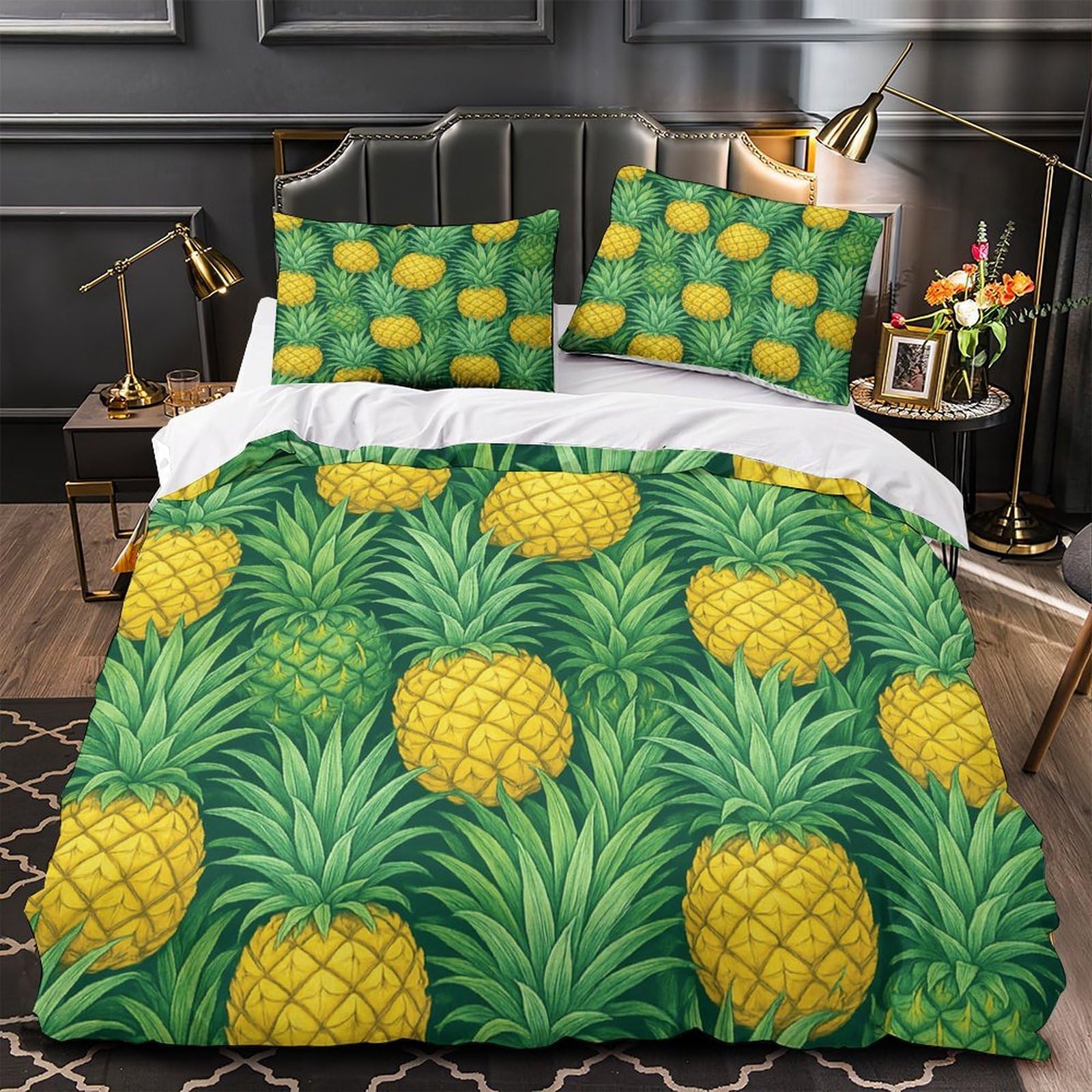 Housse de couette ananas hypoallergénique en microfibre douce lit simple