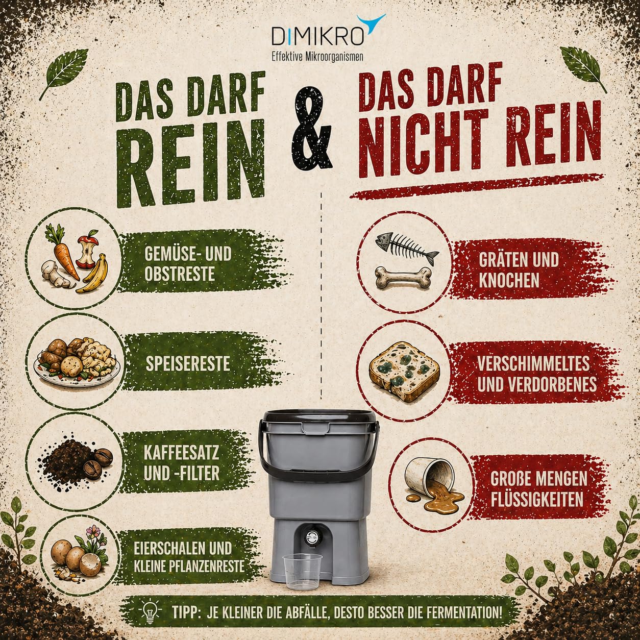 Bokashi Eimer Starterset - Japanisches Design (grau) + Bokashi Ferment + EM aktiv + Bokashi Broschüre