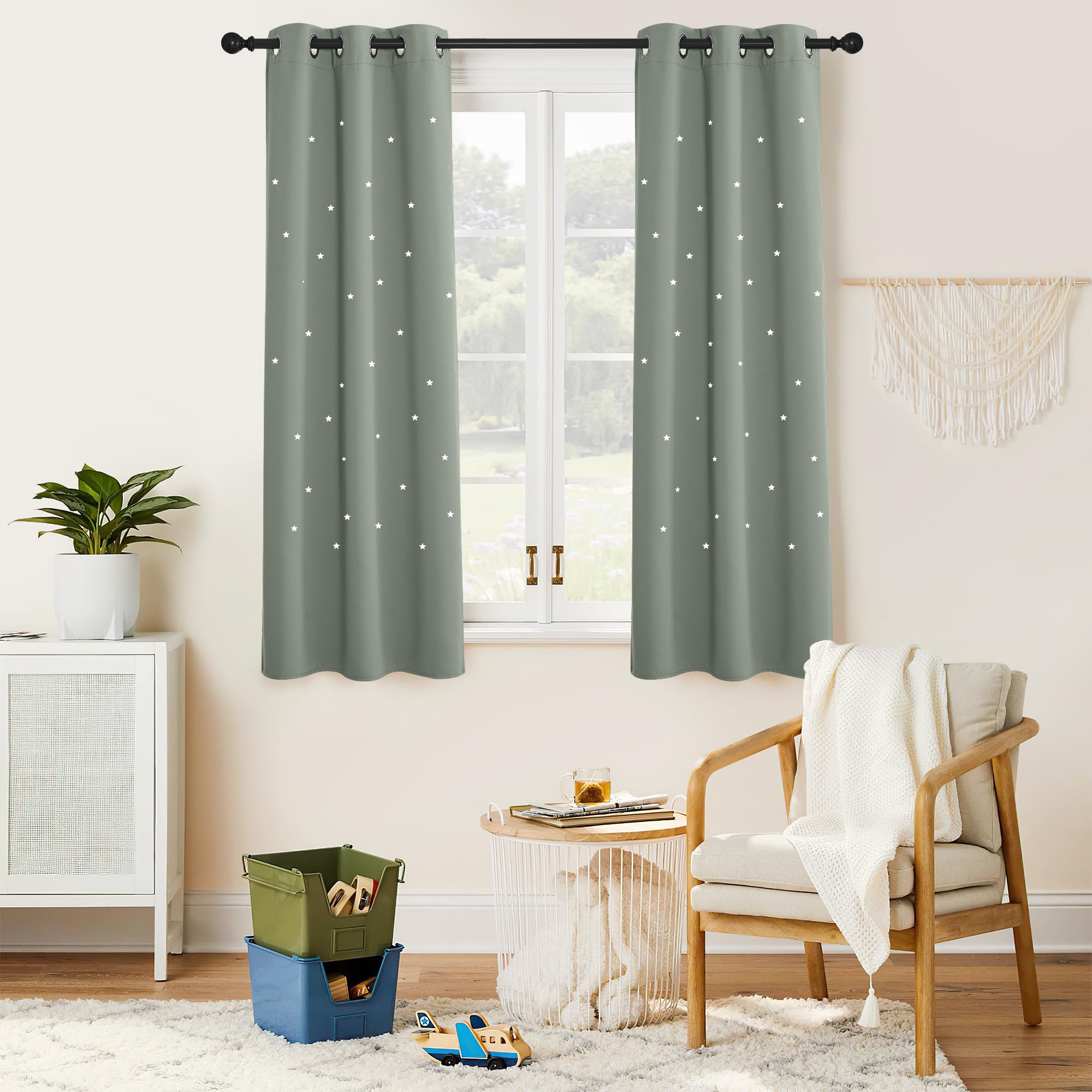 NICETOWN Sage Green Blackout Curtains for Boys/Kids Room, 1 PC, W34 x L63