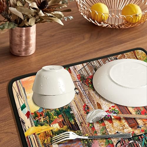 Miniatura 7 de GIPOUTY Tapete de secado de platos para encimera de cocina, alfombra de drenaje de platos de microfibra absorbente de flores de calle, extra grande,