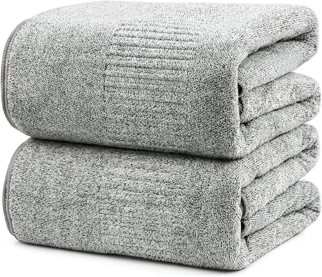 SEISSO Bath Sheets 2 Piece, Premium Jumbo Bamboo Fibre Bath Towel 90 x 160cm, Super Soft, Highly Absorbent and Quick Dry Bath Sheet, it is the best choice for Couple, Grey Pack of 2