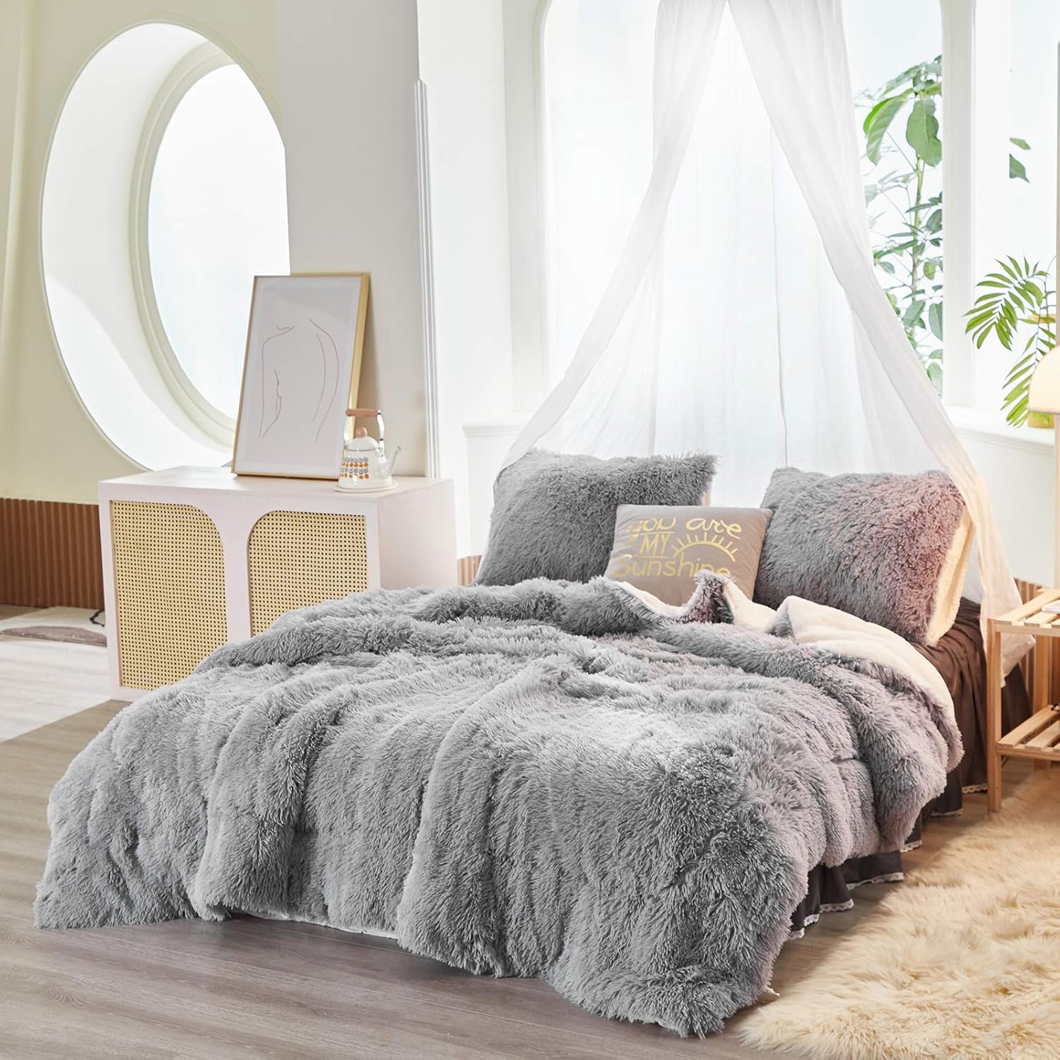 Joyreap 3-Piece Plush Shaggy Comforter Set, King Size Luxury Faux Fur Sherpa Reversible Bedding Comforter Set, Ultra Cozy Warm Fluffy Bedding Set for Winter (Light Gray, 100x88 inches) - Image 3
