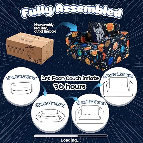 Miniatura 146 de MeMoreCool Sofá de dinosaurio para niños, silla plegable para niños pequeños, sofá cama convertible que brilla en la oscuridad, salón plegable para