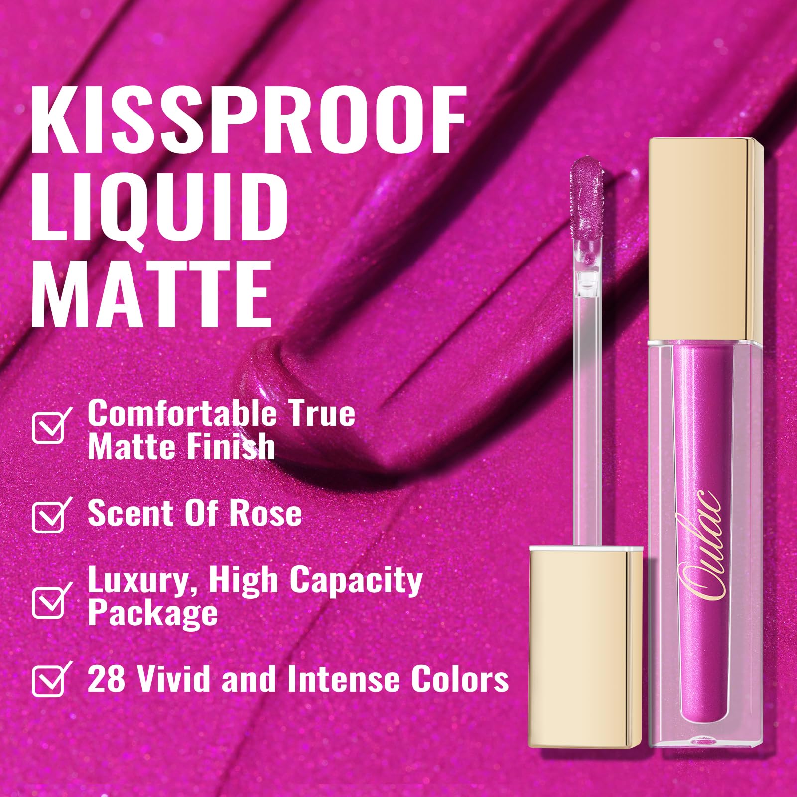 Oulac Matte Liquid Dark Red Lipstick for Women, Long Lasting Lip Stain, Waterproof Highly Pigmented Creamy Formula Lipstick with Vitamin E, Vegan, 4.5ml (M18) — view 104