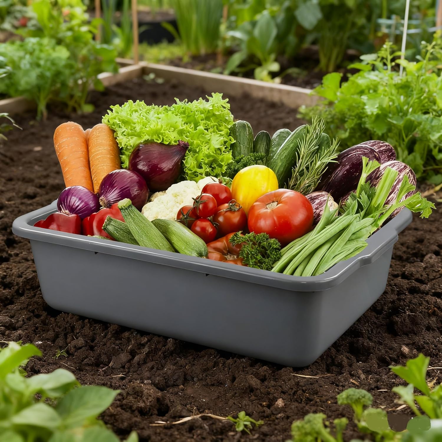 Zopnny 4 Pack Commercial Bus Tubs, Food Grade Meat Processing Tubs Lug, 7", Grey, Plastic Dish Tub/Wash Basin/Tote Box for Dishwashing, Kitchen, Restaurant, Utility (35 L)