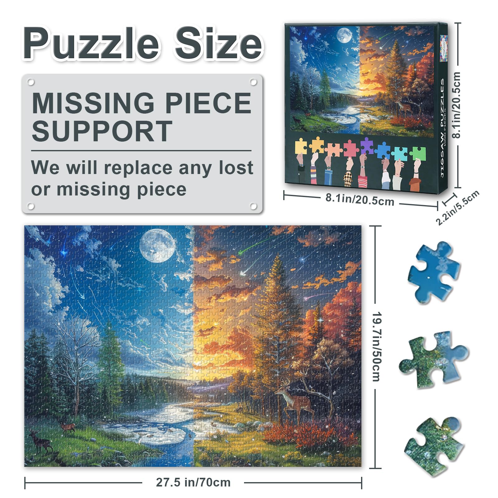 Sceneries 1000 Piece Puzzle for Adults Fantasy Landscape with a River and a Deer in the Forest Jigsaw Puzzles 1000 Pieces - Image 3