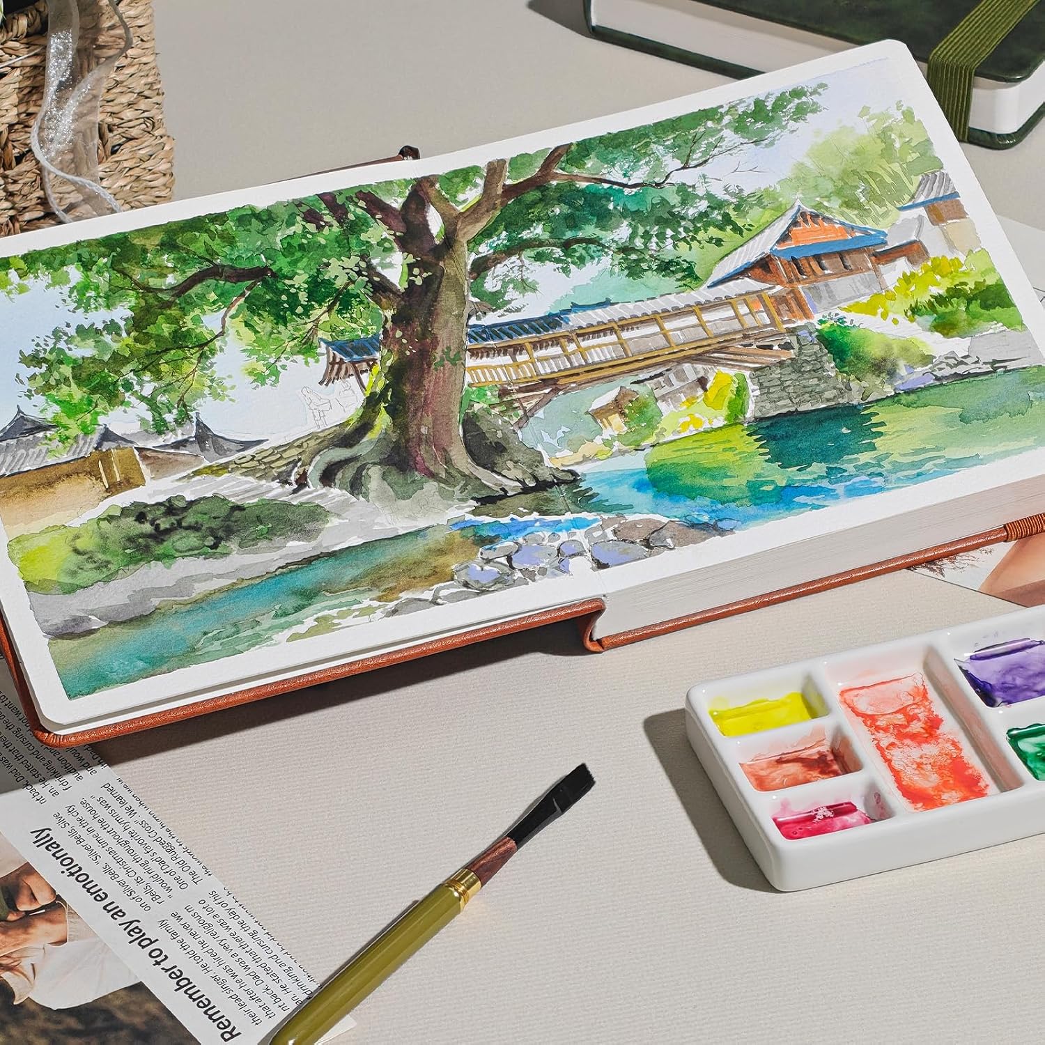 FLUNBRATO Gutter-Free Watercolor Sketchbook,600 GSM,Full-Spread Design