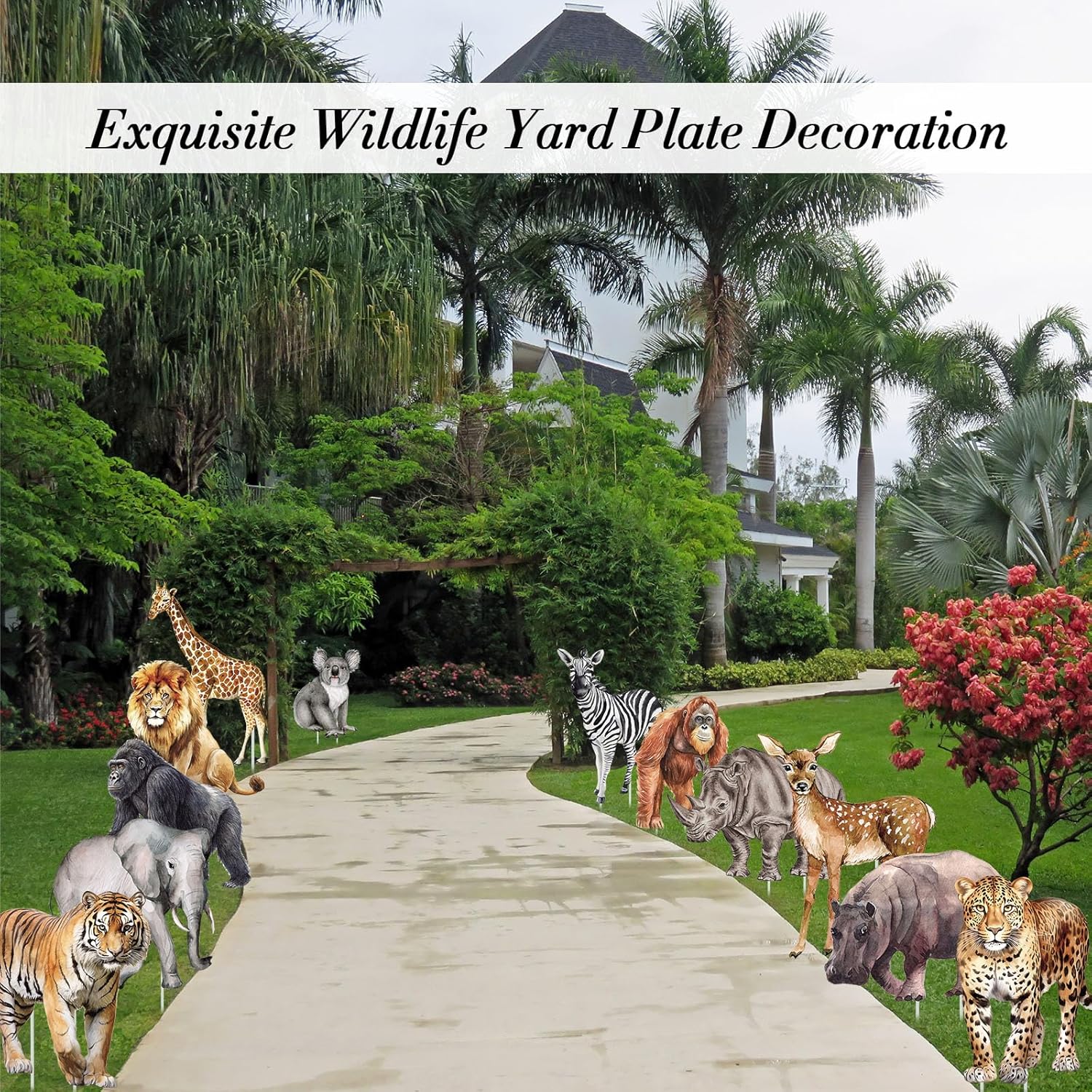 Nuanchu 12 Pcs Safari Jungle Animal Decorations Outdoor Wild Animals Yard Signs Waterproof Woodland Zebra Lion Tiger Lawn Stakes for Outside Zoo Home Garden Baby Shower Birthday Party Decor(Classic)