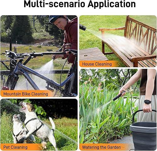 Miniatura 8 de Teslong Lavadora a presión eléctrica portátil con tanque de 12 L, diseño plegable, boquilla 4 en 1, carga tipo C, bolsa de almacenamiento de agua de