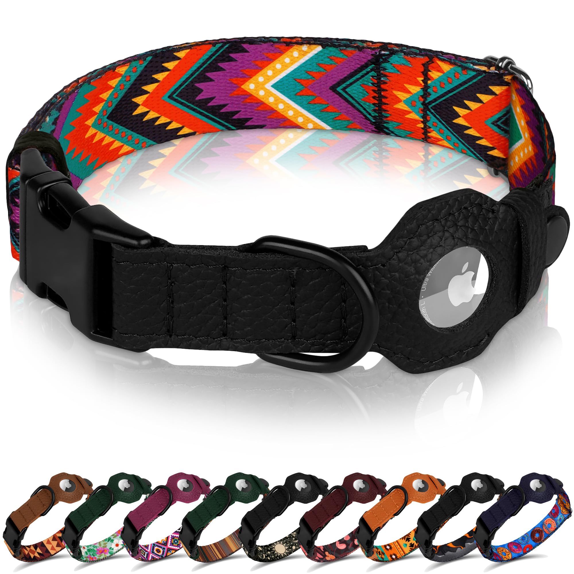 Collier en cuir souple pour chien avec fente AirTag intégrée et finitions métalliques élégantes