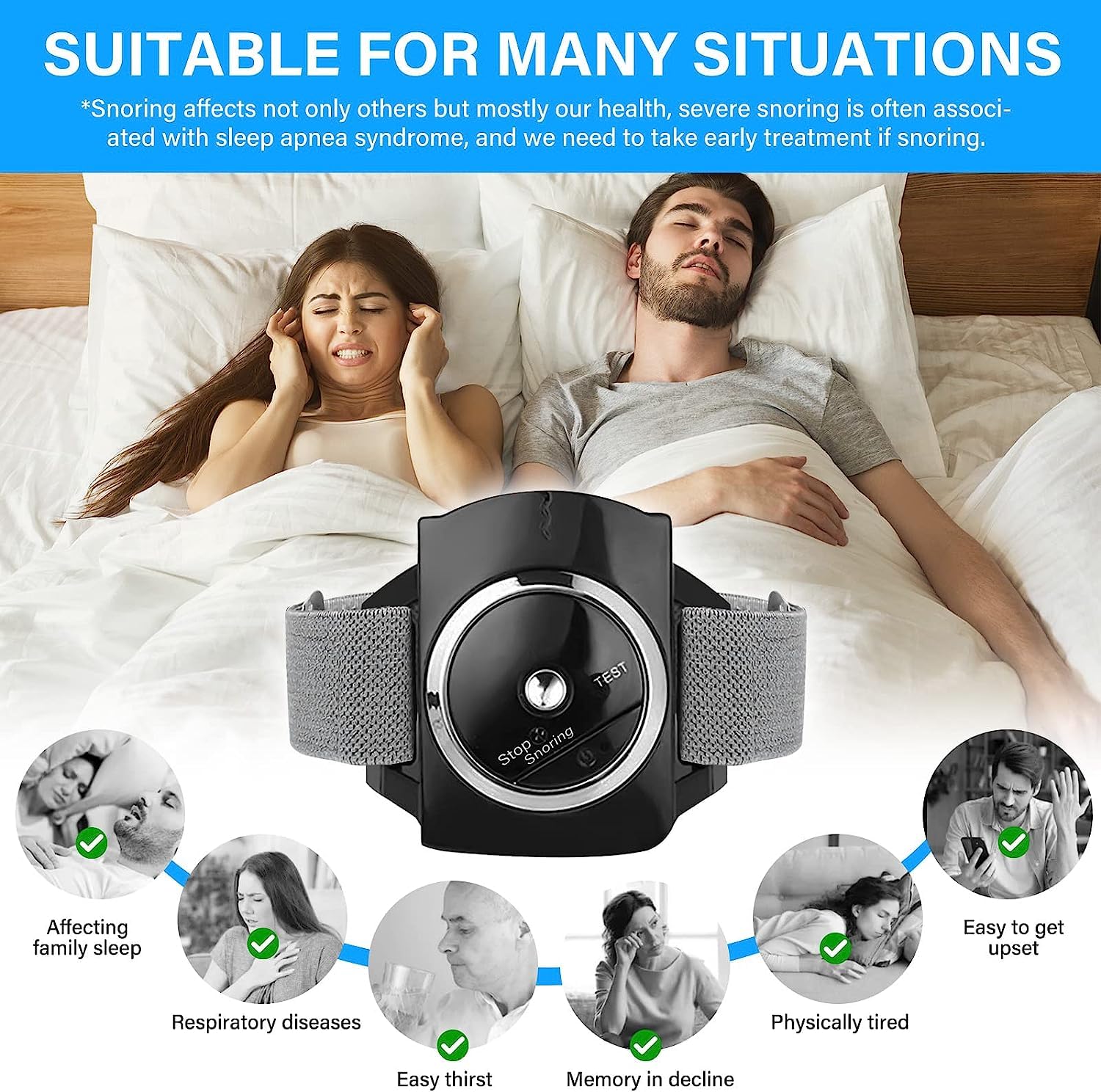 Pulsera para Ronquidos, Conexión para Dormir, Pulsera Antirronquidos, Solución Efectiva para Ronquidos, Reloj Inteligente Antirronquidos IR Transpirable Ajustable para Hombres y