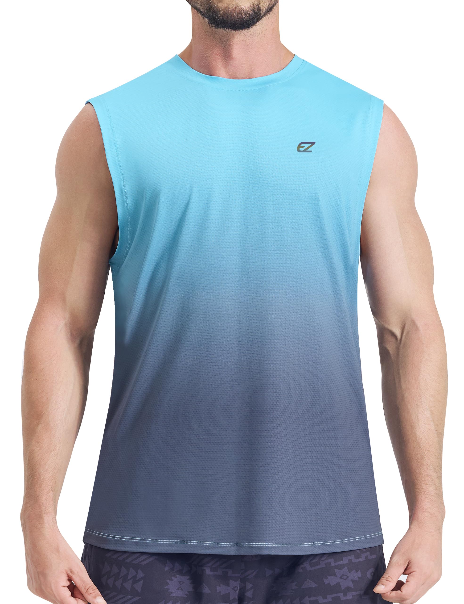 EZRUN Men's Workout Sleeveless Shirts UPF 50+ Summer Beach Swim Shirt Quick Dry Gym Muscle Fitness Running Tank Tops