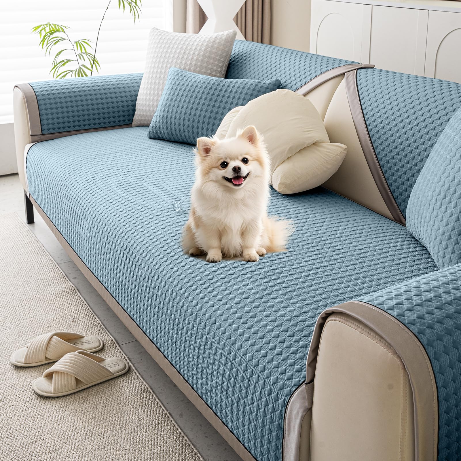 BXFUL New Cooling Ice Silk Sofa Cover Washable - Summer Universal Sofa Cushion Cover, Non-Slip 1 2 3 Seater Couch Cover for Sectional Sofa, Sofa Slipcover L Shape Furniture Protector (Blue,110x210cm)
