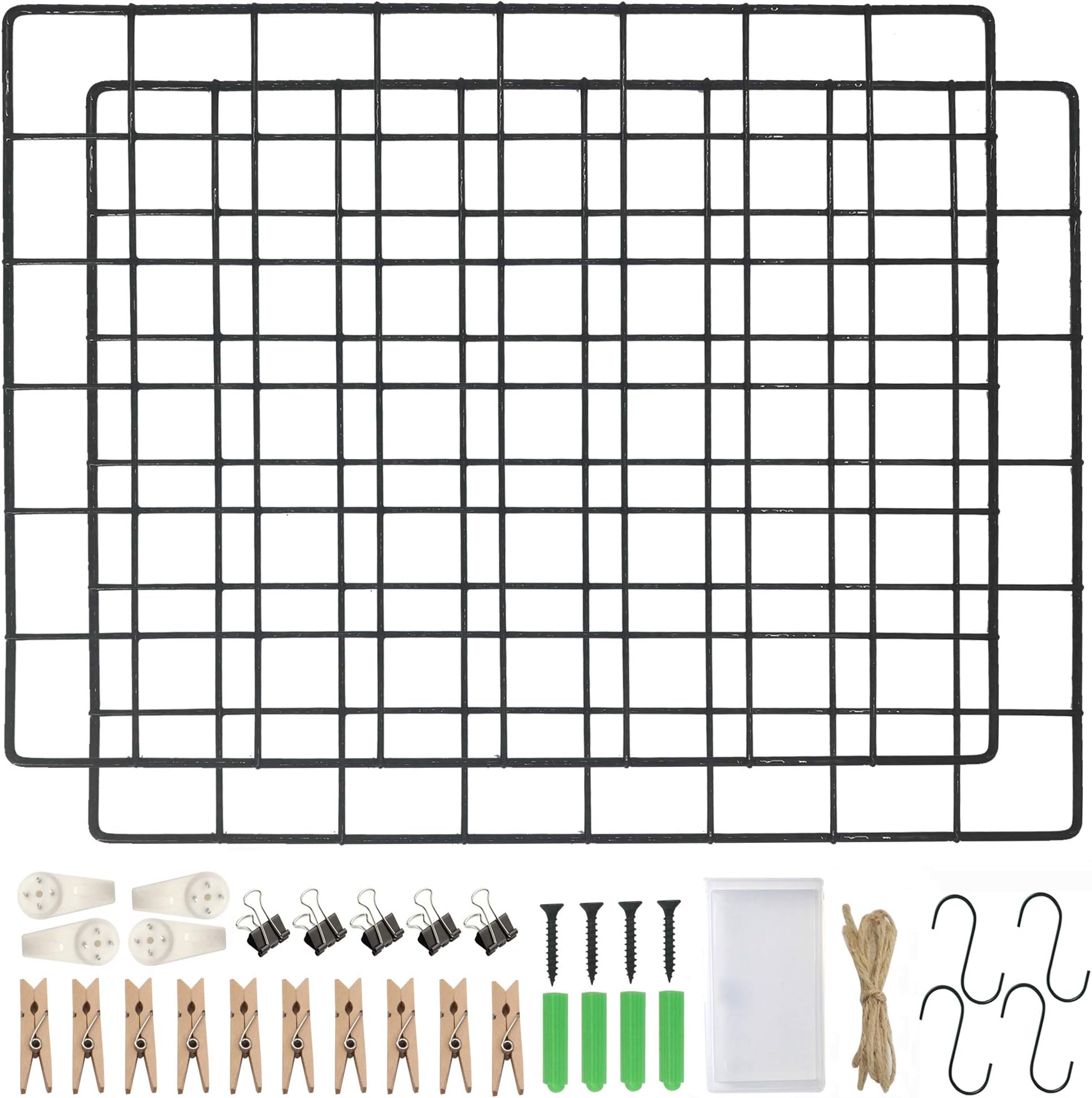 Wire Wall Grid Frame - Grid Photo Wall Panel - Memo Board Wire Picture Hanging Grid Rack, Pack of 2 Black Grid Panel Wall Display, Mesh Noticeboard in Office, Room DIY
