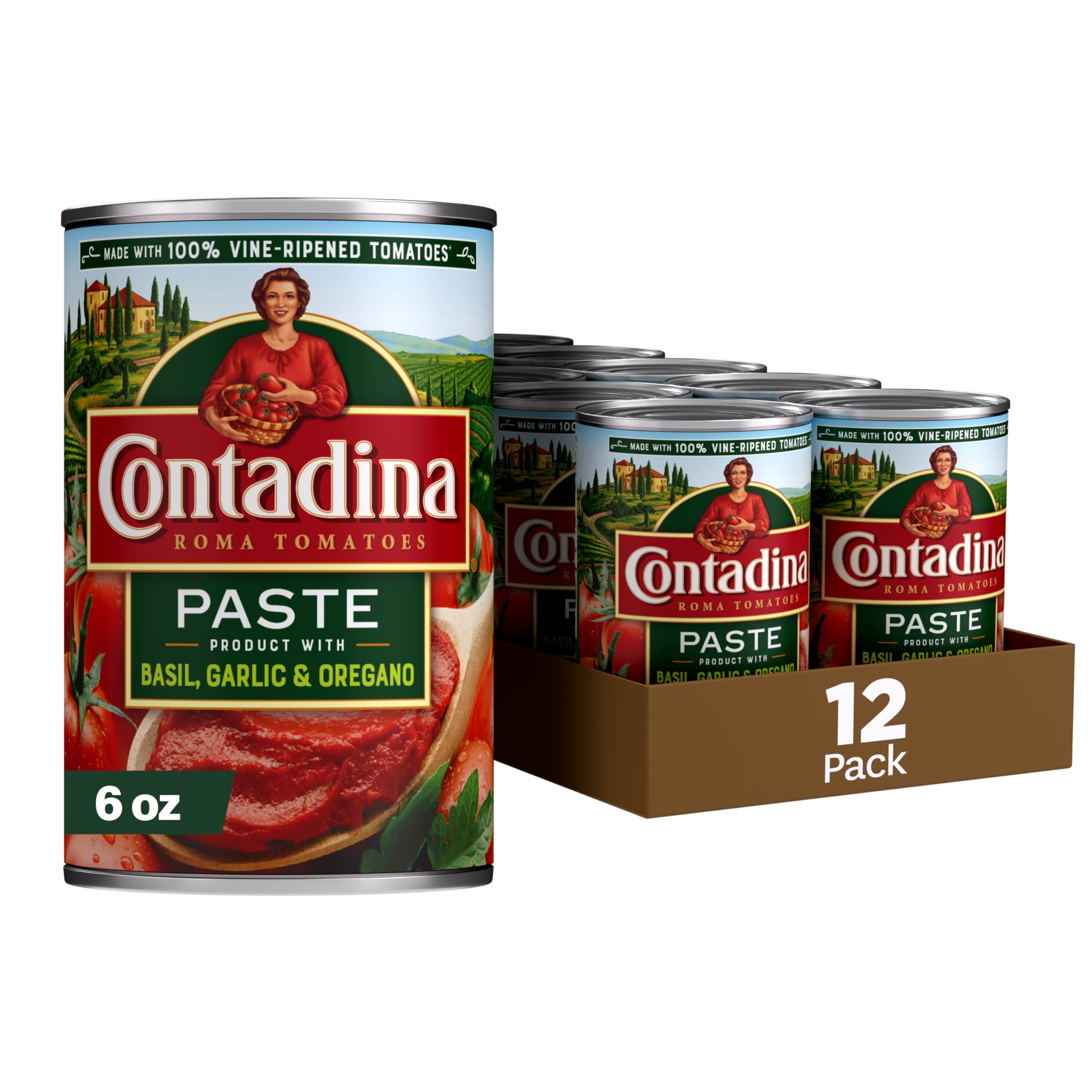 Contadina Canned Tomato Paste With Italian Herbs, 12 Pack, 6 oz Can,Red