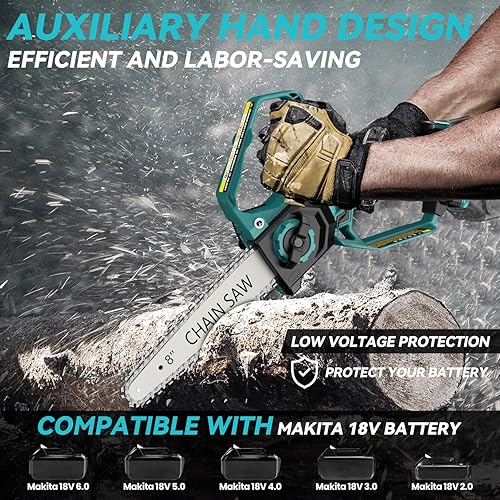 Miniatura 3 de Mini motosierra para batería Makita de 18 V, motosierra eléctrica inalámbrica 2 en 1 de 8 y 6 pulgadas con motor sin escobillas y engrasador