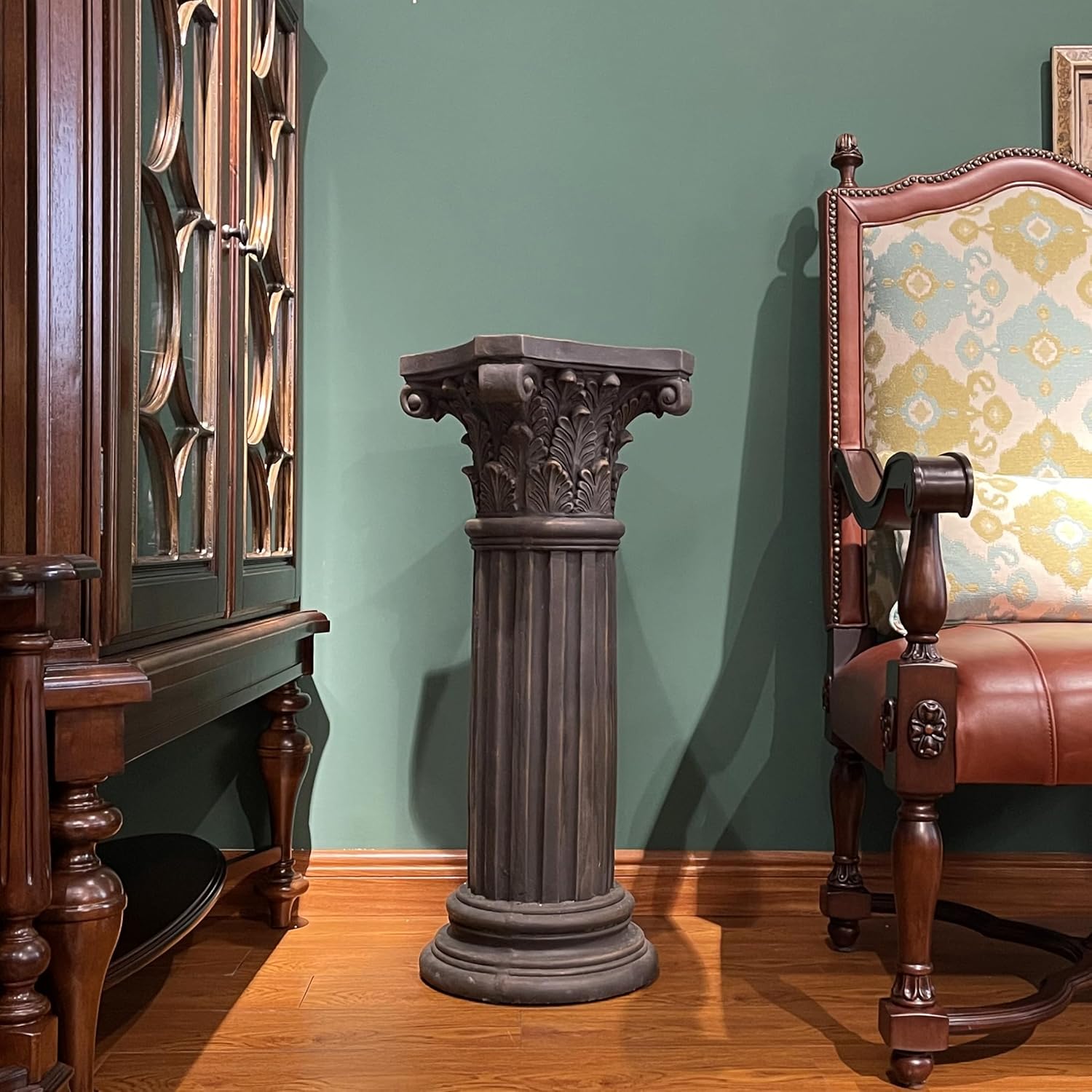 OUTOUR Unique Magnesium Oxide Corinthian Greek Column Pillar with Stand Base Pedestal for Indoor Outdoor Garden Backyard Courtyard Patio Decor33.5’’High,Antique Bronze