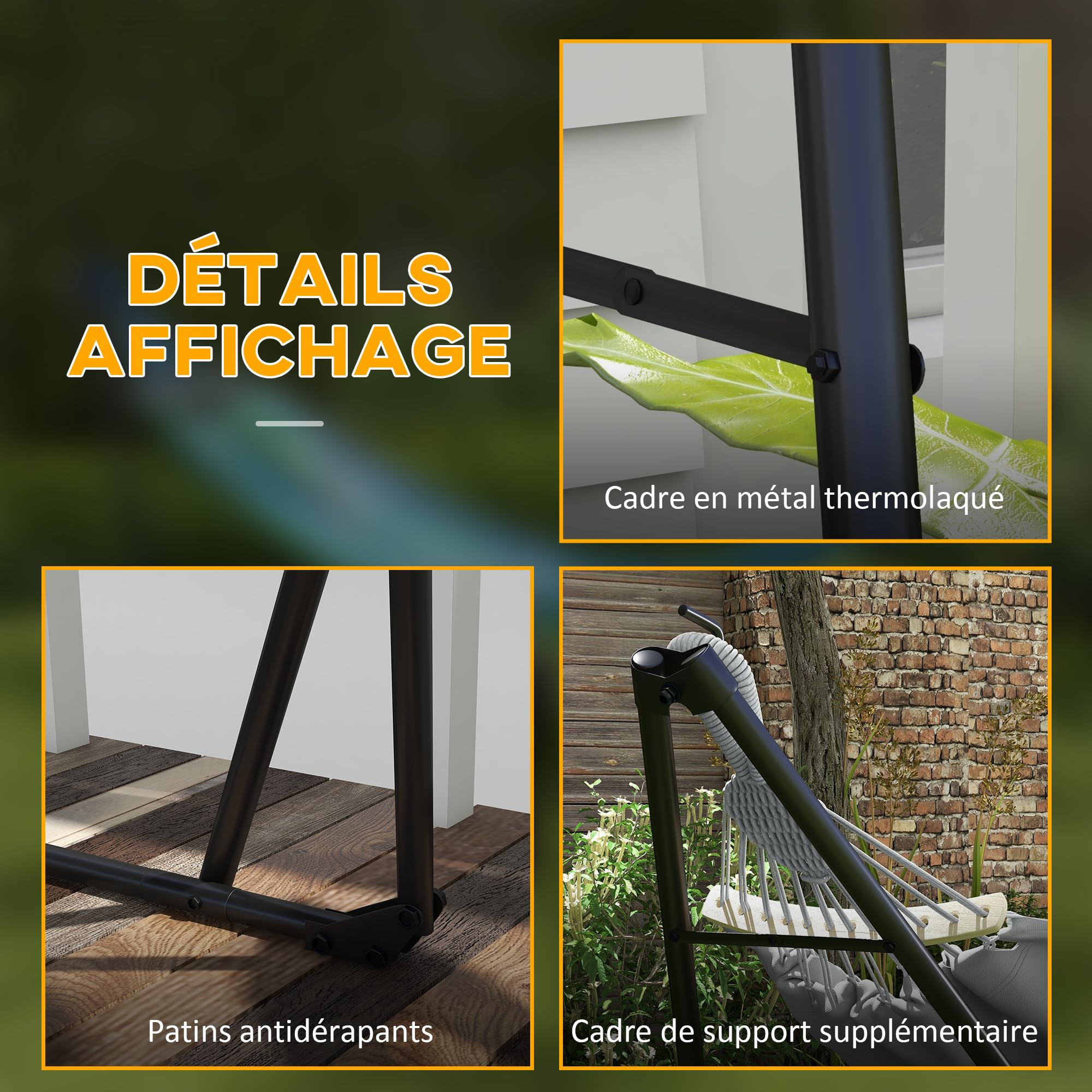Outsunny - Soporte con hamaca plegable de acero, soporte 2 en 1 para hamaca o silla colgante, bolsa de transporte incluida, 268 x 89 x 100 cm, color gris