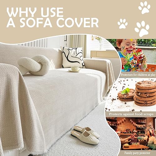 Miniatura 169 de HANDONTIME fundas de sofá beige para sofá, fundas boho de jacquard y corduroy para perros, funda de sofá de felpilla para perros, protector suave