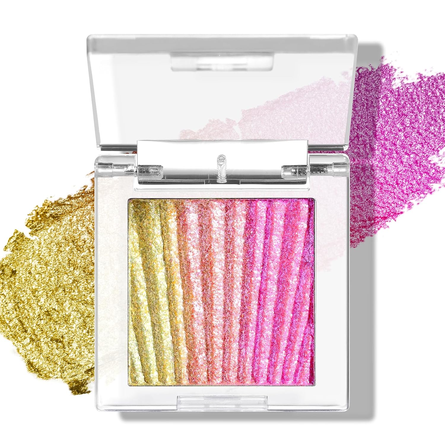 Tri Color Glitter Eyeshadow Palette, Iridescent Chameleon Eyeshadow Palette, Gold-Pink-Purple Chameleon Iridescent Holographic Cream Eye Shadow Fairy Makeup#03