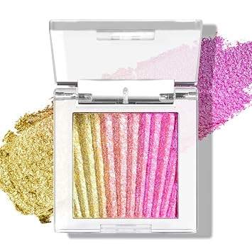 Tri Color Glitter Eyeshadow Palette, Iridescent Chameleon Eyeshadow Palette, Gold-Pink-Purple Chameleon Iridescent Holographic Cream Eye Shadow Fairy Makeup#03
