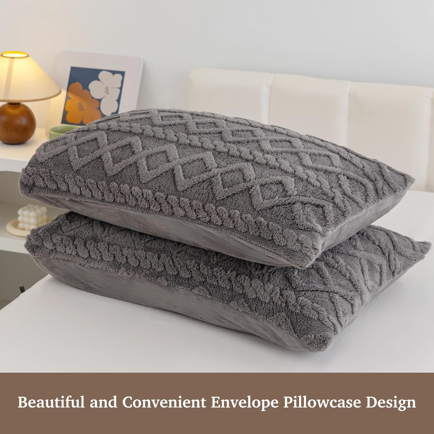 Fluffy Duvet Cover King Size Warm Cozy Faux Fur Comforter Cover for Winter, 3PCS Plush Shaggy Duvet Cover with 1 Sherpa Velvet Duvet Cover + 2 Fur Pillowcases, Comforter Not Included