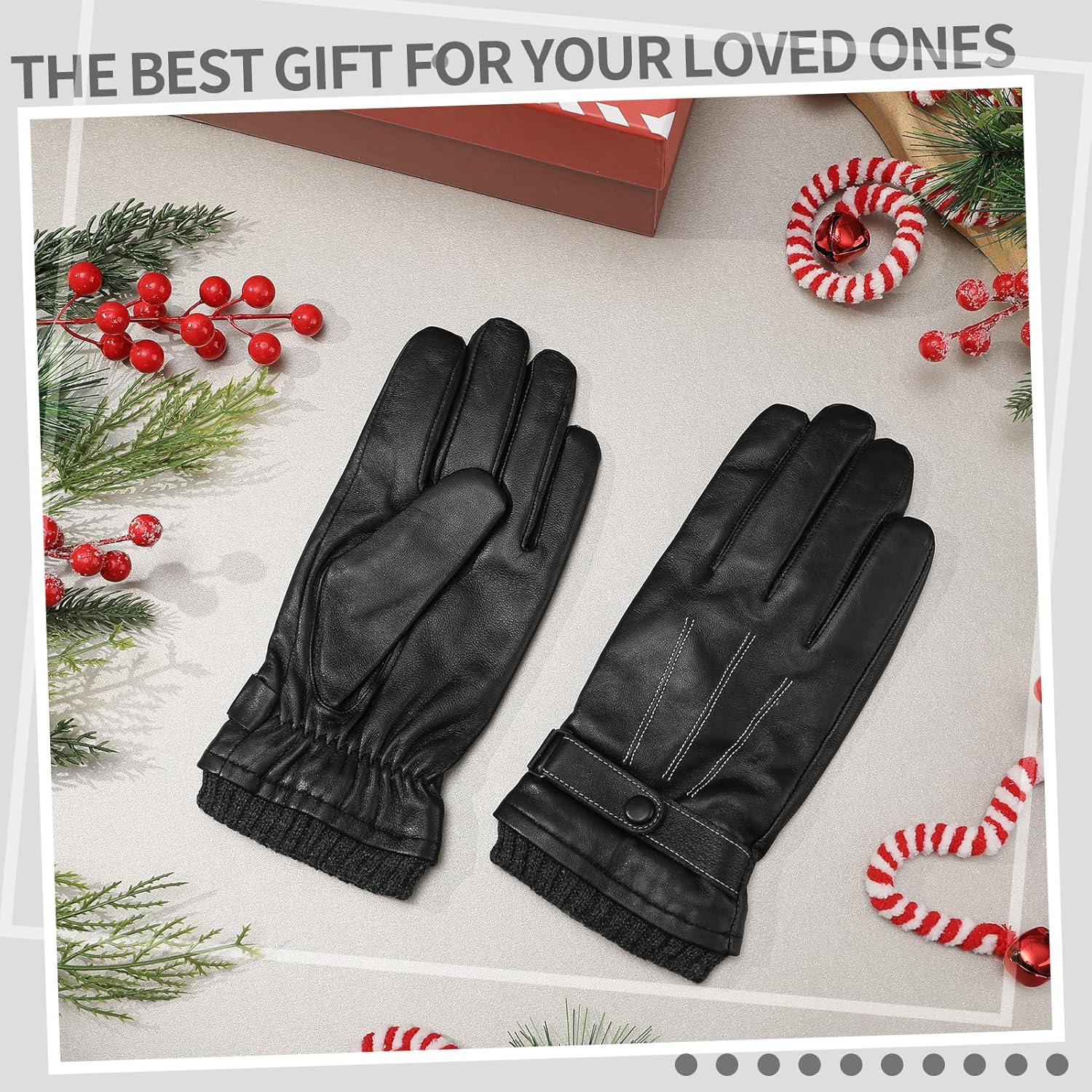 Leather Driving Gloves Mens Winter Warm Touchscreen Gloves with Cashmere Lining, Motorcycle Glove Costume Black - Image 7
