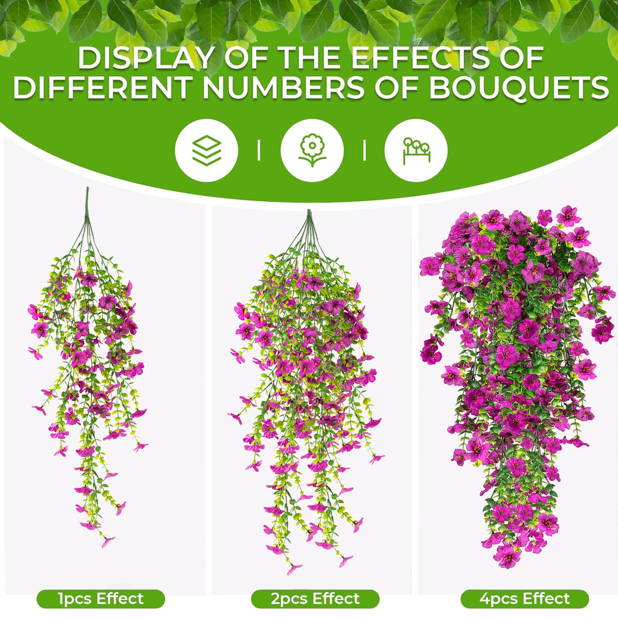 4 Piezas de Flores Artificiales Colgantes Exteriores, 77cm A Los Rayos UV Resistentes Artificiales Plantas para Jardines, Balcones, Patio, Paredes, Inicio Cocina Decoración (Morado)