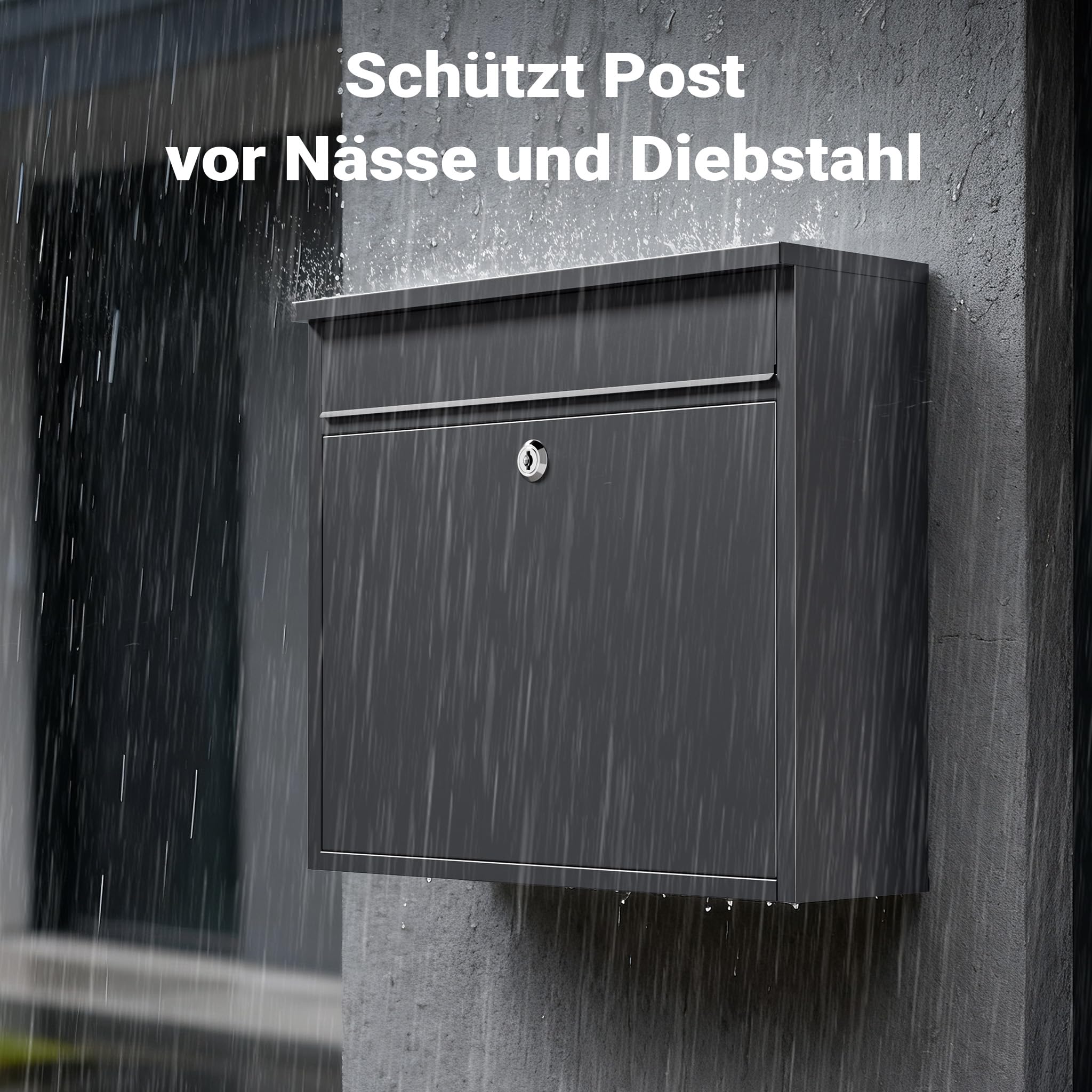 Wiltec Briefkasten V13 Anthrazit 360 x 105 x 315 mm, Wandbriefkasten mit Schloss und Klappe, Postkasten aus Stahl pulverbeschichtet
