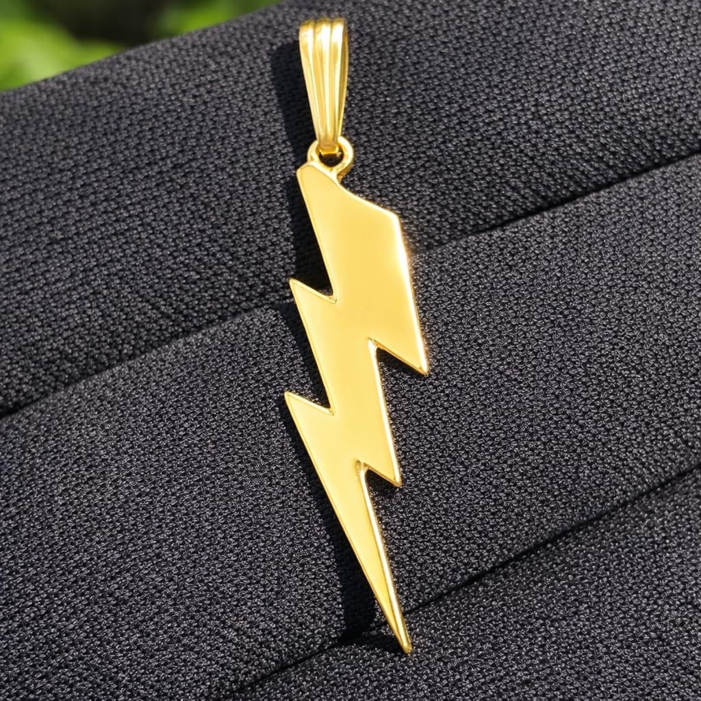 Real Genuine 1/20 14K Yellow Gold GF Thunderbolt 1 1/2 Inch Lightning Thunder Bolt Necklace Pendant Charm for Men and Women - Image 3
