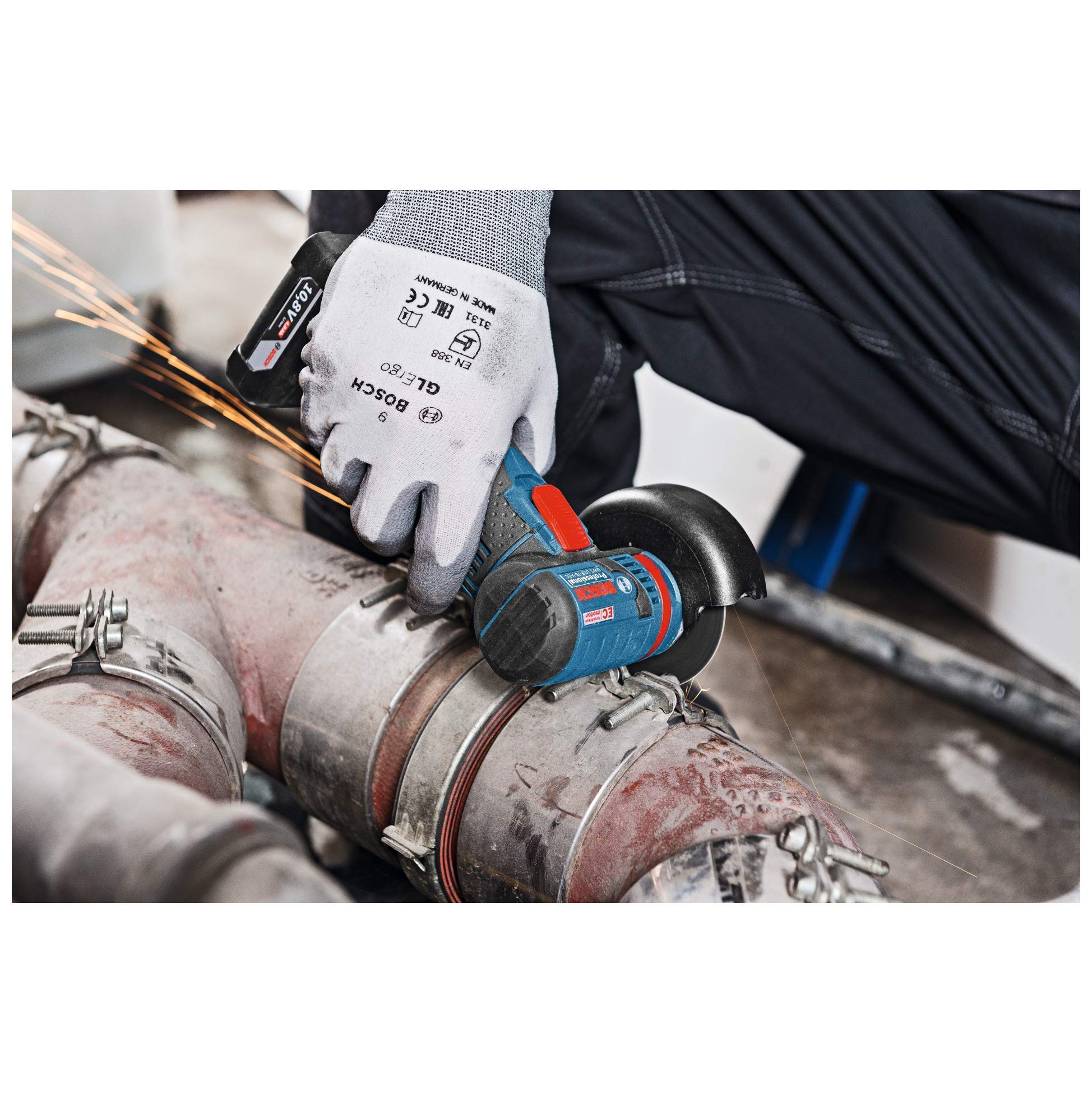 Bosch Professional 12V System meuleuse angulaire sans-fil GWS 12V-76 (2 batteries 3,0 Ah, chargeur rapide GAL 1230 CV, 1 disque Carbide Multi Wheel, 2 disques à tronçonner Expert for Inox, L-BOXX2)