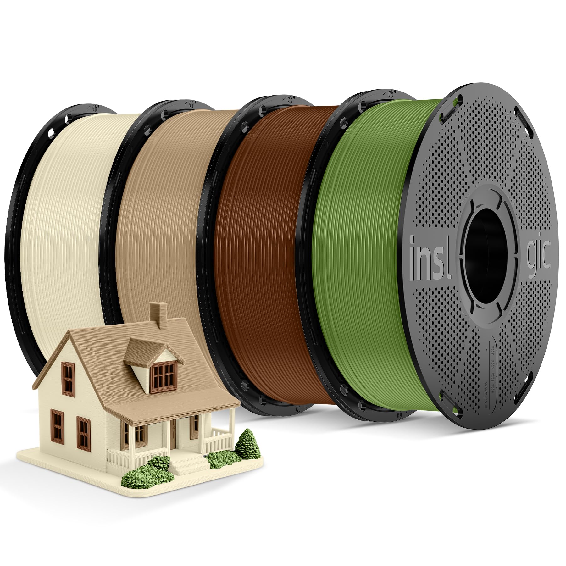 Inslogic Filamento PLA Pro presecado, 1,75 mm, tonos tierra, paquete de 4